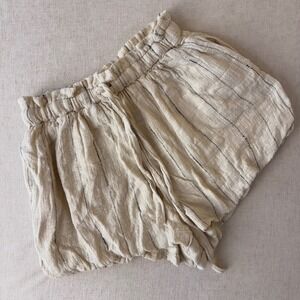 Free People Striped Paperbag Shorts Cream  Boho Smocked Waist Small